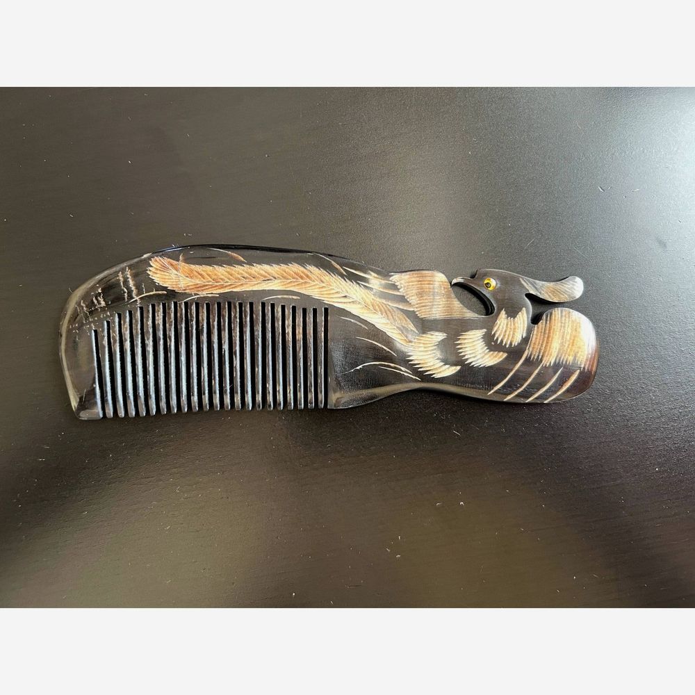 Chinese Hand Carved Hair Comb, Natural Wood and Horny Comb